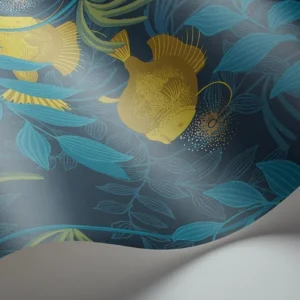 Cole and Son - Tapete Nautilus Wallpaper-Tapeten-Cole & Son-Chartreuse & Petrol on Midnight S103/4018-TOJU Interior