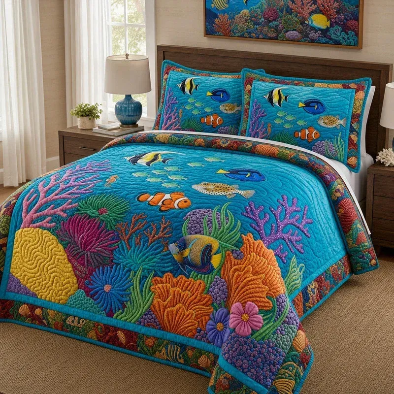Coral Reef Marine Bamboo Quilt Bedding Set