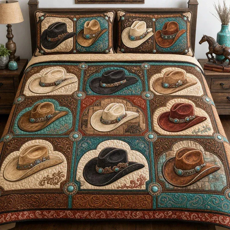 Cowboy Hats Bamboo Quilt Bedding Set