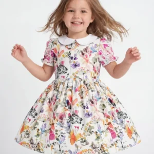 Wildflower Watercolor Garden Bamboo Peter Pan Collar Dress