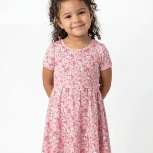 Soft Pink Vintage Floral Bamboo Twirl Dress