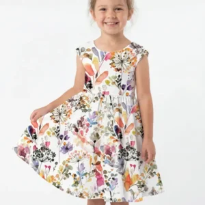 Wildflower Watercolor Garden Bamboo Twirl Dress