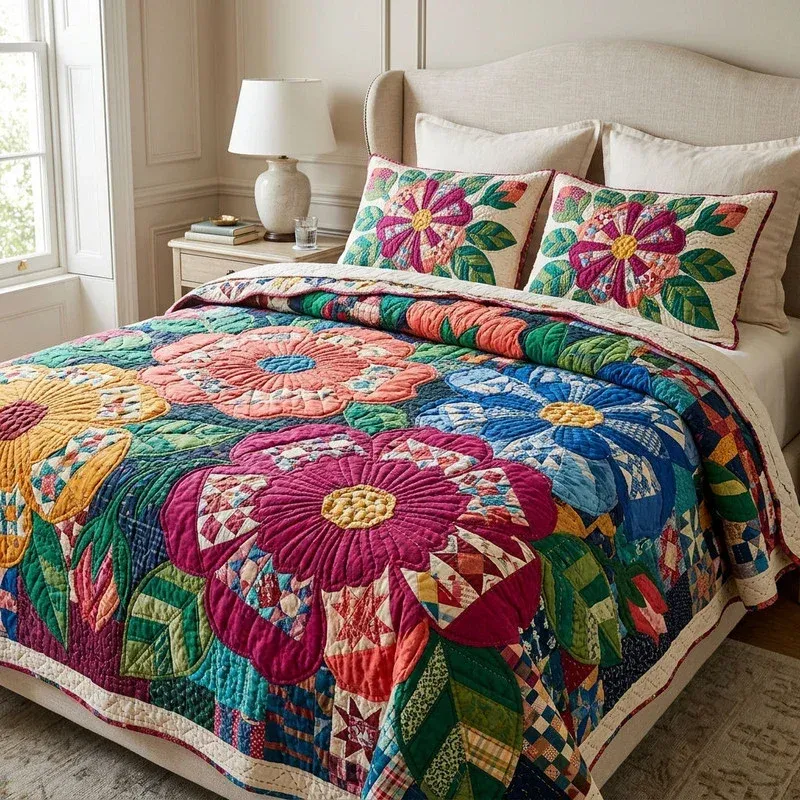 Crimson Lattice Bamboo Quilt Bedding Set