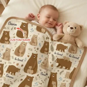 Custom Name Be Loved Bear Bamboo Blanket