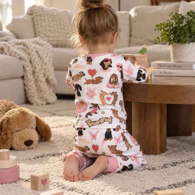Dachshund Valentine Love Bamboo Two Piece Long Sleeve Pajama Set