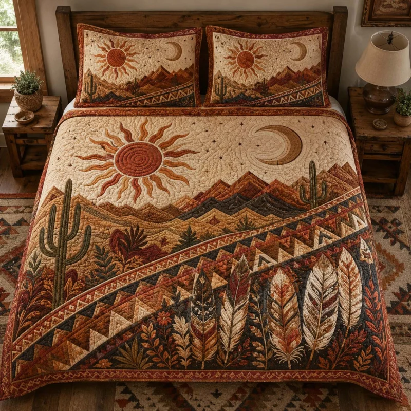 Desert Sun Feathers Bamboo Quilt Bedding Set