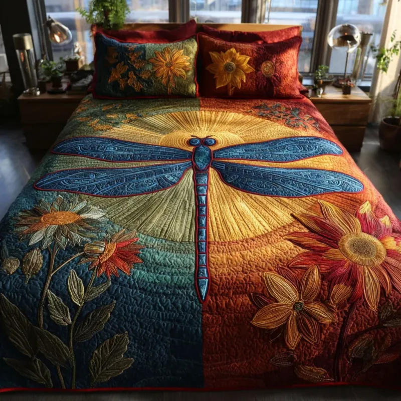Dragonfly Glow Bamboo Quilt Bedding Set