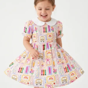 Colorful Doodle School Bamboo Peter Pan Collar Dress