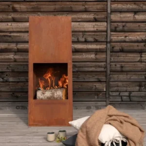 Feuerkorb Thomas - eckiger Stahlkamin in Rusty Orange