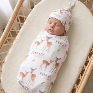 Personalized Friendly Fawns Bamboo Swaddle Blanket