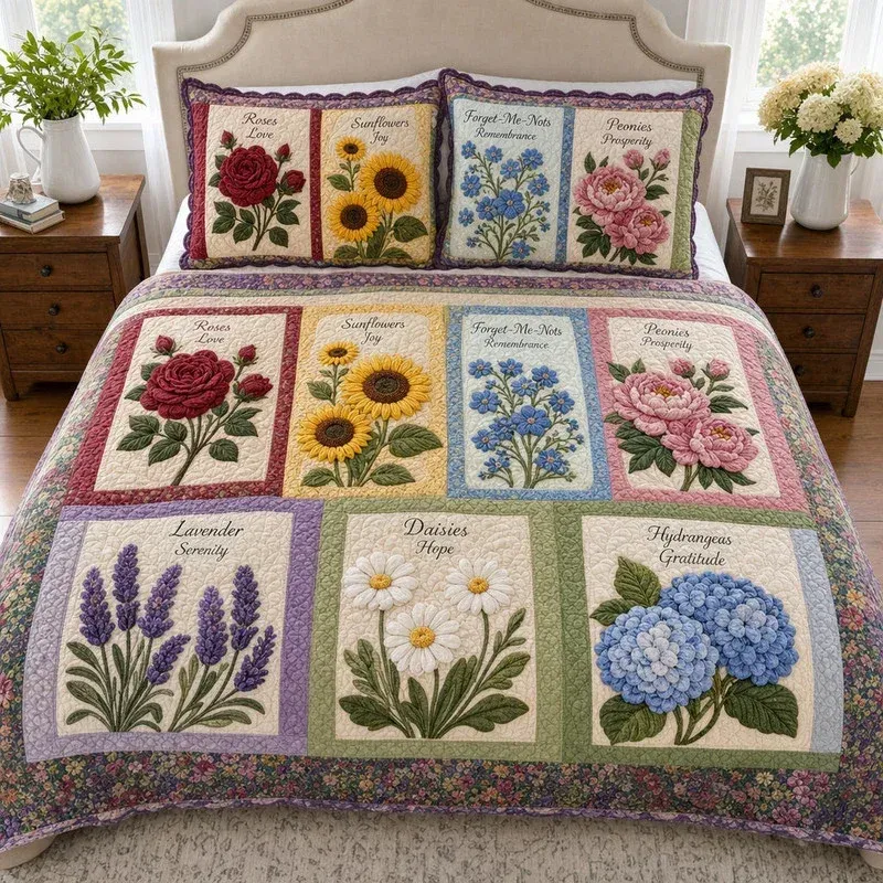 Floral Patchwork Bamboo Quilt Bedding Set