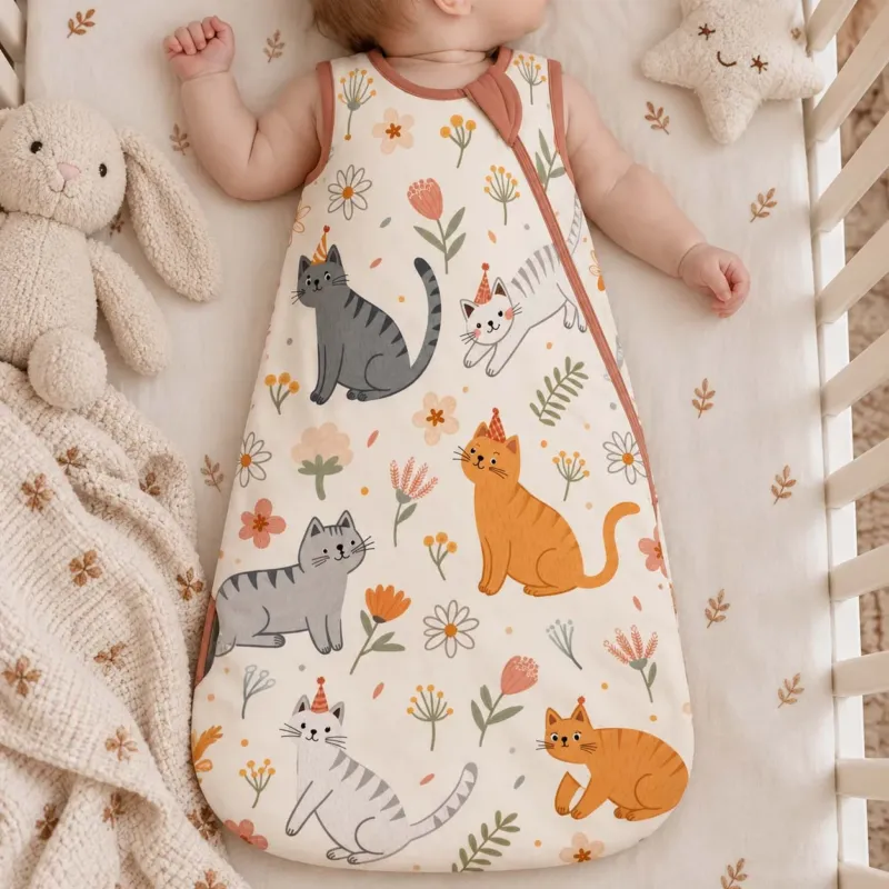 Floral Party Cats Bamboo Sleep Bag