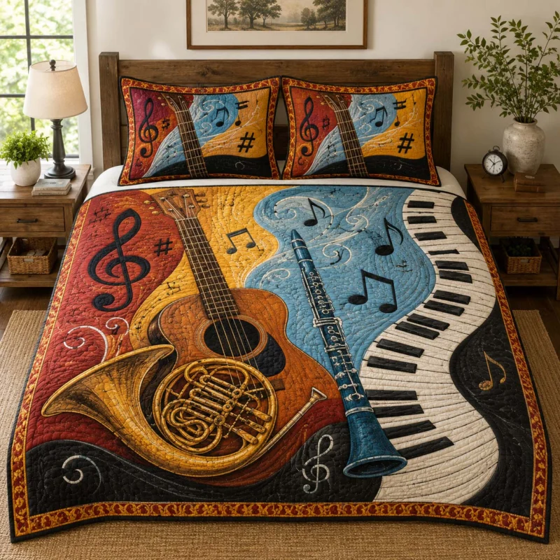 Folk Instrument Harmony Bamboo Quilt Bedding Set