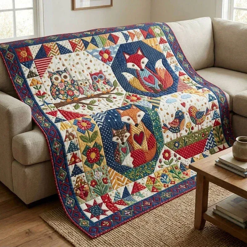 Fox Owl Medallion Bamboo Quilt Blanket