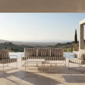 Garten Loungeset Karo – 5-teiliges Set mit beige-gestreiften Kissen
