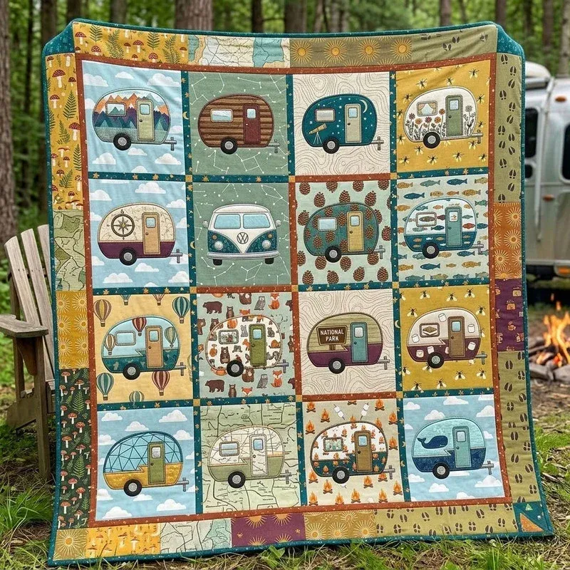 Gingham Camper Box Bamboo Quilt Blanket
