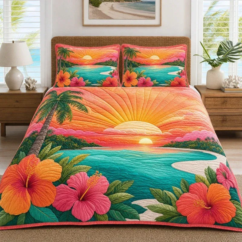 Golden Horizon Coastal Bamboo Quilt Bedding Set