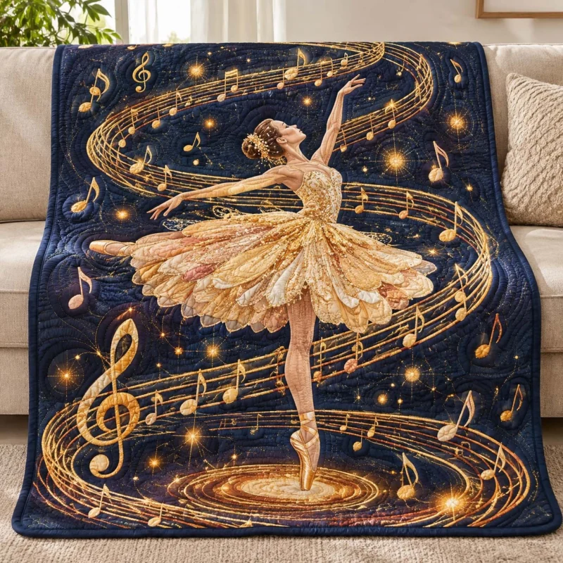 Golden Musical Ballerina Bamboo Quilt Blanket