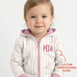 Custom Name Embroidered Birthday Girl Bamboo Zip Hoodie