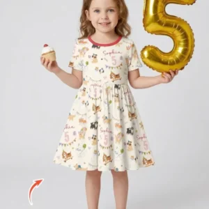 Custom Name Birthday Dogs Party Bamboo Twirl Dress