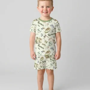 Custom Name Fishing Day Daddy & Me Matching Bamboo Two Piece Short Sleeve Shorts Pajama Set