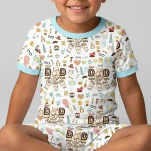Custom Kids Name Best Dad Ever Bamboo Two Piece Short Sleeve Shorts Pajama Set