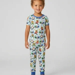 Soccer Cup Cute Mascots Bamboo Two Piece Short Sleeve Pajama Set