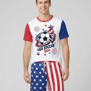 USA Soccer 2026 Family Matching Bamboo Men Short Sleeve Short Pajama Set