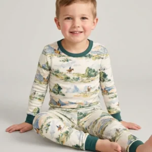 Western Cowboy Landscape Bamboo Two Piece Long Sleeve Pajama Set