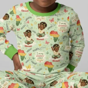 Custom Name Juneteenth I Am My Ancestors' Wildest Dream Bamboo Two Piece Long Sleeve Pajama Set