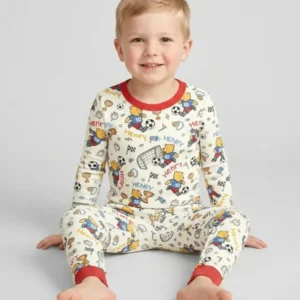 Personalized Classic Bear World Soccer Bamboo Two Piece Long Sleeve Pajama Set