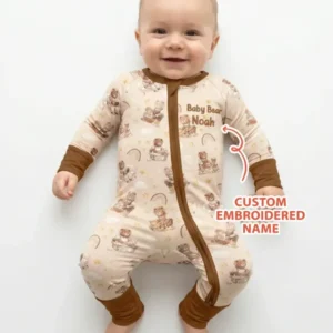 Custom Embroidered Name Mama Bear and Baby Bear Bamboo Convertible Zippy