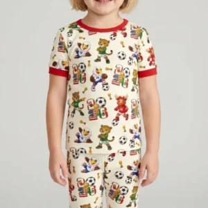Cute Soccer Mascots USA CAN MEX Bamboo Two Piece Short Sleeve Pajama Set