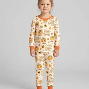Custom Name Cutest Little Pumpkin Bamboo Two Piece Long Sleeve Pajama Set