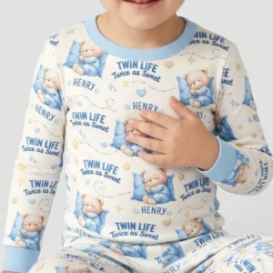 Custom Name Twin Life Twice As Sweet Bamboo Two Piece Long Sleeve Pajama Set