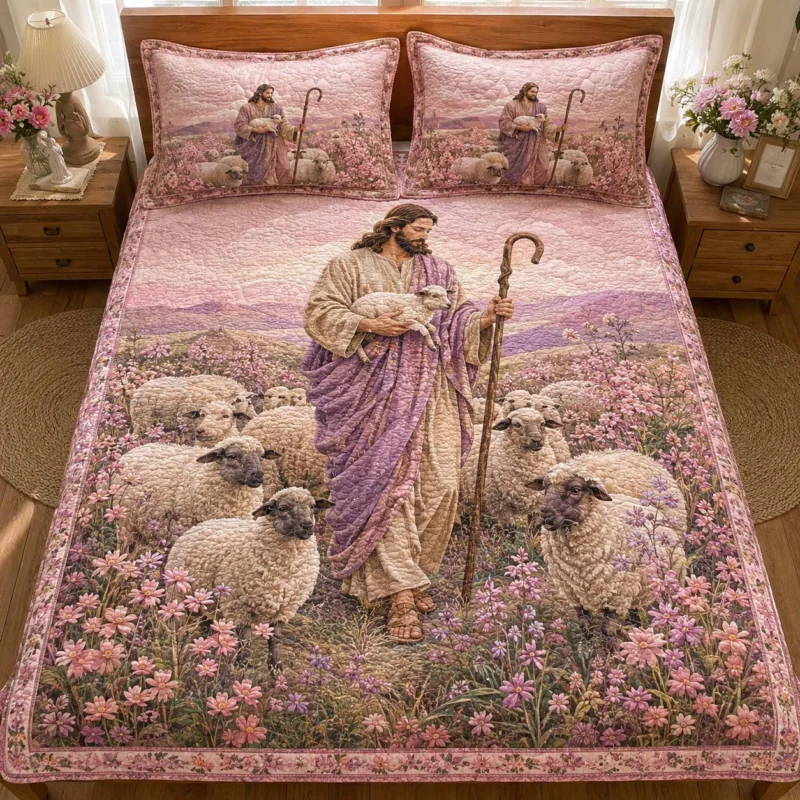 Jesus the Good Shepherd Bamboo Quilt Bedding Set