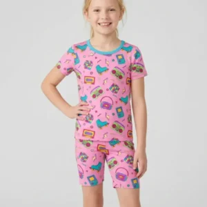 80s Retro Neon Bamboo Two Piece Short Sleeve Shorts Pajama Set