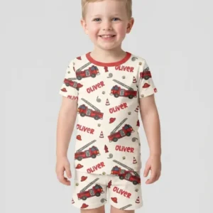Custom Name Future Firefighters Bamboo Two Piece Short Sleeve Shorts Pajama Set