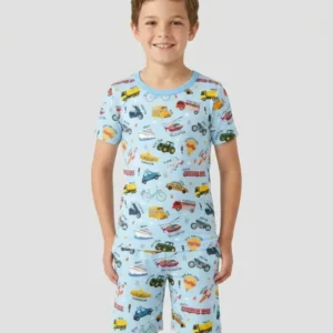 Vehicle Vocabulary Bamboo Two Piece Short Sleeve Shorts Pajama Set
