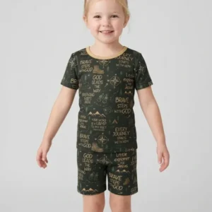 Little Explorer God Leads The Way Bamboo Two Piece Short Sleeve Shorts Pajama Set