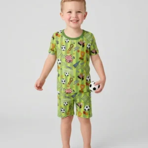 I Love Sports Soccer Bamboo Two Piece Short Sleeve Shorts Pajama Set