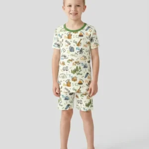 Adventure Alphabet ABCs Summer Camp Bamboo Two Piece Short Sleeve Shorts Pajama Set