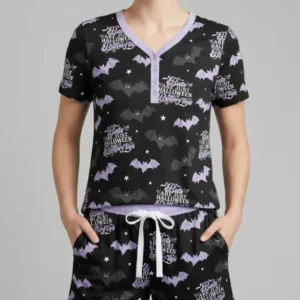 Halloween Butterflies Bamboo Women Short Sleeve Short Pajama Set
