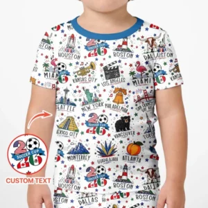 2026 Soccer Cup Host Citties Bamboo Two Piece Short Sleeve Shorts Pajama Set
