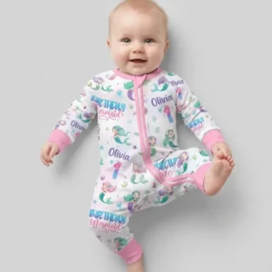 Custom Name and Age Birthday Mermaid Bamboo Convertible Zippy