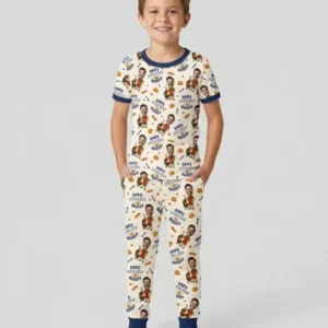 Custom Photo Dad's Grilling Buddy Family Matching Bamboo Two Piece Short Sleeve Pajama Set
