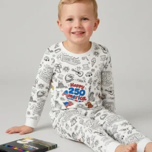 All Colorable Happy 250 America I love USA Bamboo Two Piece Long Sleeve Pajama Set