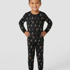 Halloween Dancing Skeleton Bamboo Two Piece Long Sleeve Pajama Set