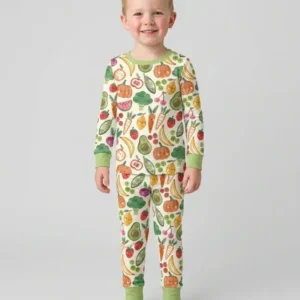 Veggie Friends Family Matching Bamboo Two Piece Long Sleeve Pajama Set