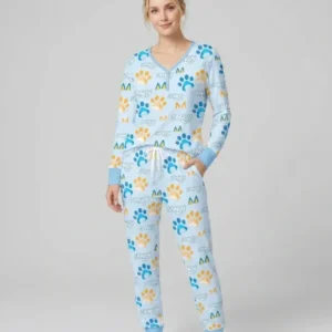 Custom Name Favourite Blue Dog Family Matching Bamboo Women Pajama Set